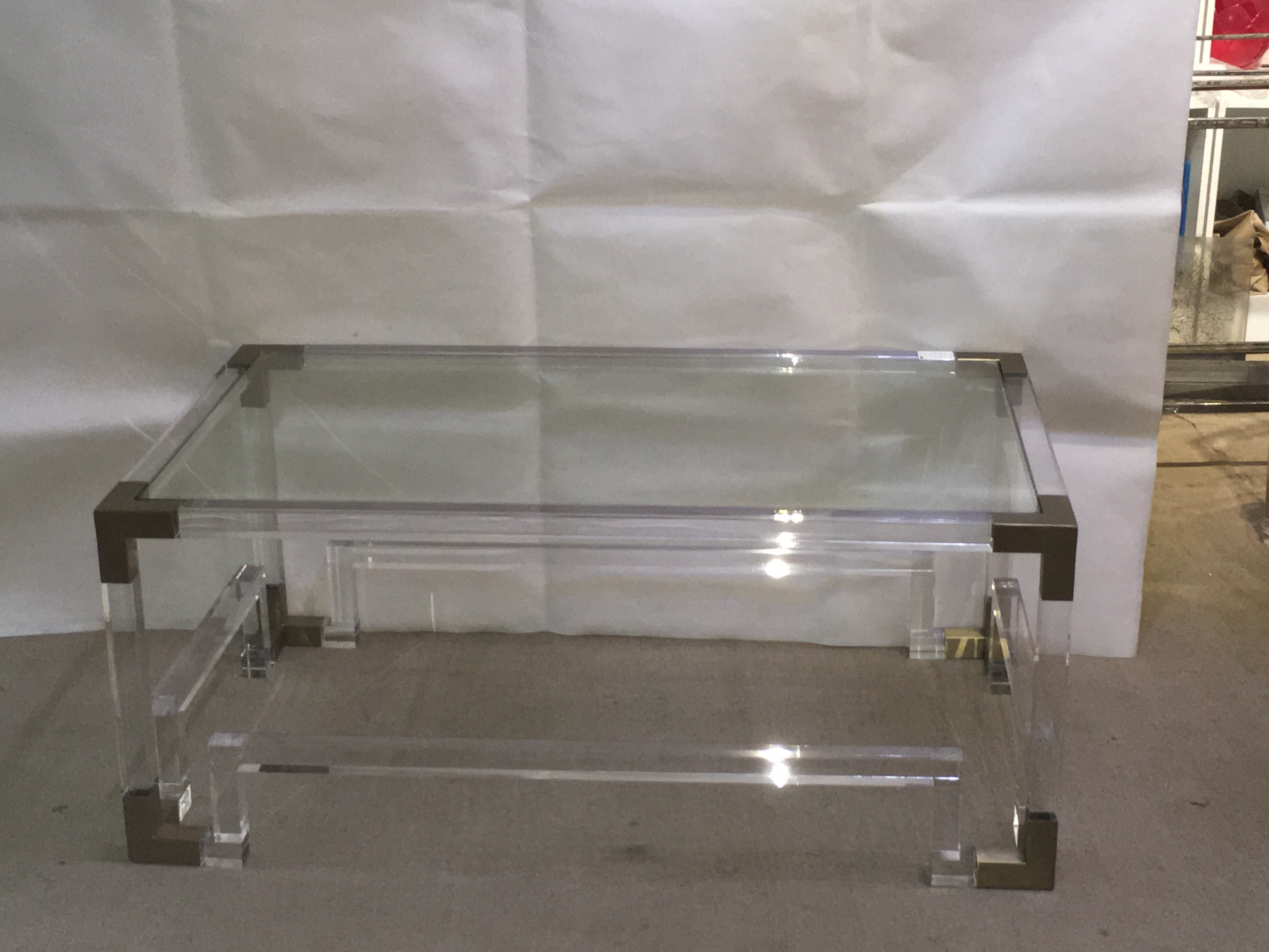 Modern square acrylic coffee table with shelf acrylic coffee table
